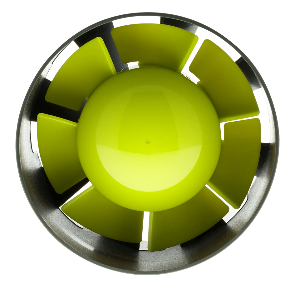 Frontansicht des Garden Highpro Axiallüfters mit 125 mm Durchmesser und grünem Lüfterrad – kompakt und leistungsstark.