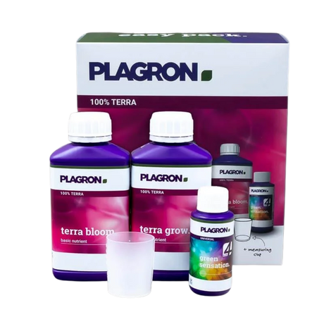 Plagron Easy Pack 100% Terra Starterset mit Terra Grow, Terra Bloom, Green Sensation und Messbecher
