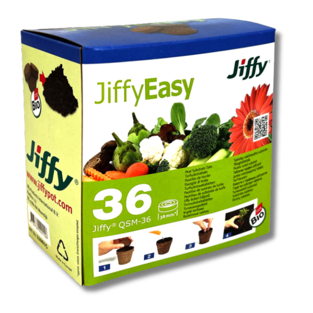 Jiffy Easy Quick Soil Mix – 36 Torfquelltabs Ø 38 mm in Packung für Anzucht