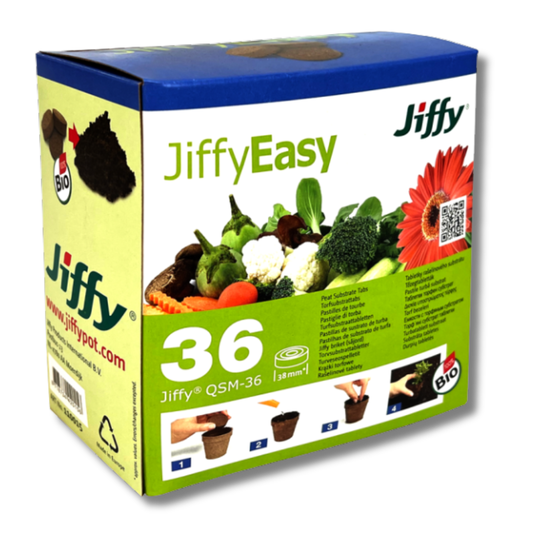 Jiffy Easy Quick Soil Mix – 36 Torfquelltabs Ø 38 mm in Packung für Anzucht