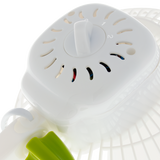 Nahaufnahme der Rückseite des Garden HighPro Clip-Ventilators mit Drehschalter für 2 Geschwindigkeitsstufen und Aus-Position.