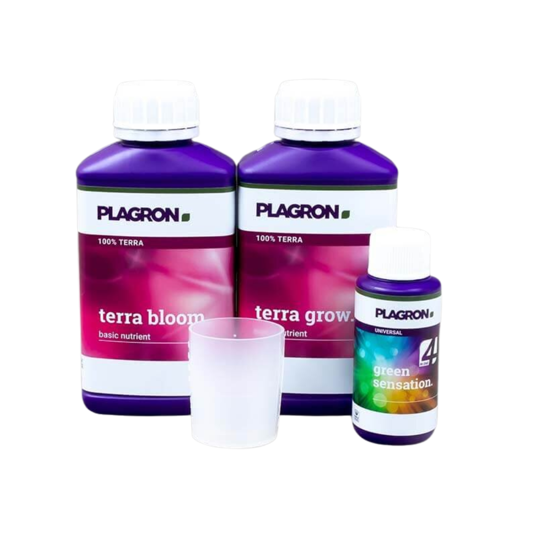 Plagron Easy Pack Terra – Terra Grow, Terra Bloom, Green Sensation und Messbecher