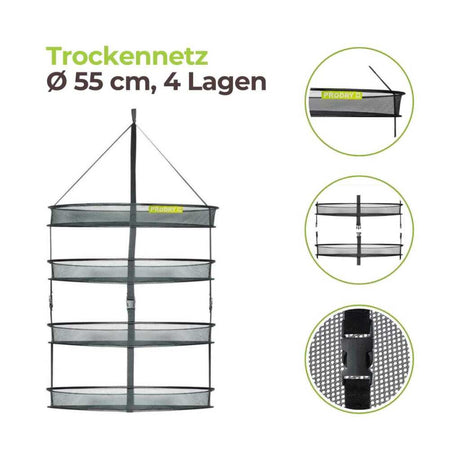 Growzelt Trockennetz Ø 55 cm mit 4 Lagen für gleichmäßige Trocknung