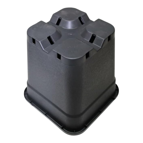 Stabiler Pflanztopf 18 Liter quadratisch, schwarze Kunststoffausführung mit Drainagelöchern