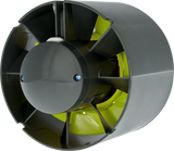 Diagonale Perspektive des Garden Highpro 125 mm Axiallüfters – mit stabilem Gehäuse und grünem Lüfterrad.
