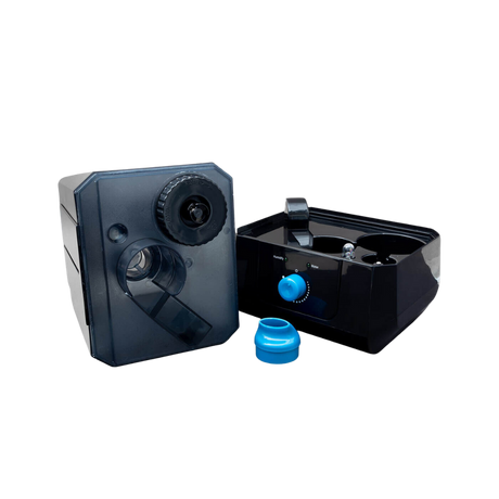 Einzelteile des RAM Luftbefeuchters – Wassertank und Basis separat mit Zubehör