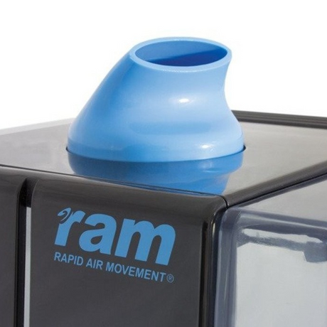 Obere Düse des RAM Luftbefeuchters für individuell gerichtete Nebelausgabe in kräftigem Blau