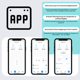 Smartphone-App zur präzisen Lüftersteuerung – 10 Leistungsstufen, Timerfunktion & Live-Überwachung von Temperatur & Feuchte.