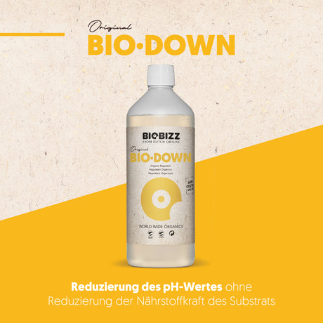 BioBizz Bio·Down senkt zuverlässig den pH-Wert – ohne Einfluss auf Nährstoffgehalt.