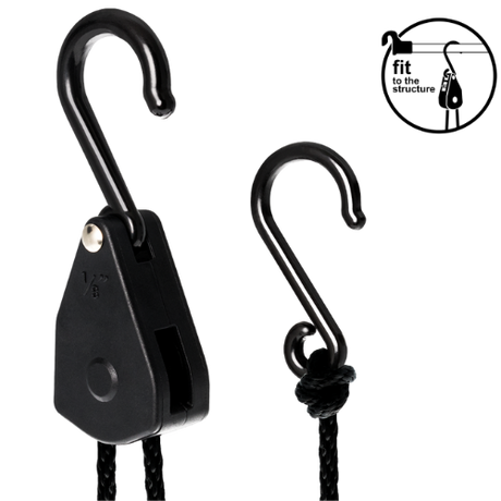 Seilratsche mit Haken für LED- oder Lüfteraufhängung im Growzelt – Tragkraft 5 kg