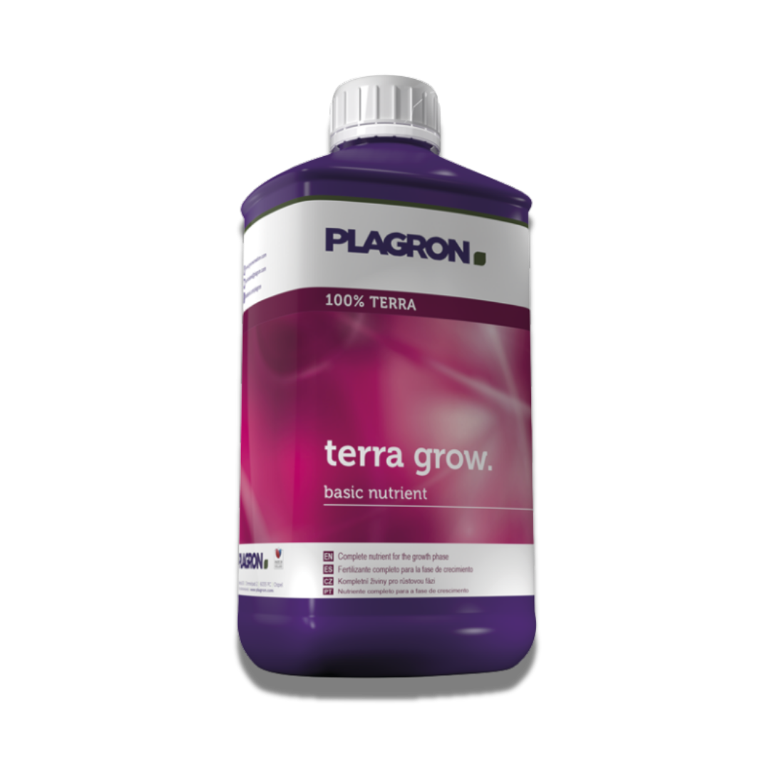 Plagron Terra Grow 1L Flasche – mineralischer Wachstumsdünger für gesunde Pflanzenentwicklung in der Wachstumsphase, geeignet für Erde und Bewässerungssysteme.