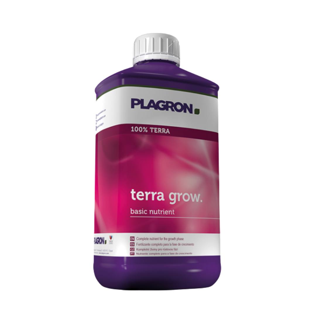Plagron Terra Grow 1L Flasche – mineralischer Wachstumsdünger für gesunde Pflanzenentwicklung in der Wachstumsphase, geeignet für Erde und Bewässerungssysteme.