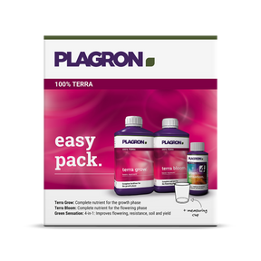Plagron Easy Pack 100% Terra Starterset mit Terra Grow, Terra Bloom, Green Sensation und Messbecher