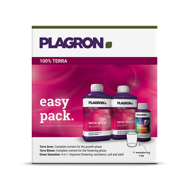 Plagron Easy Pack 100% Terra Starterset mit Terra Grow, Terra Bloom, Green Sensation und Messbecher