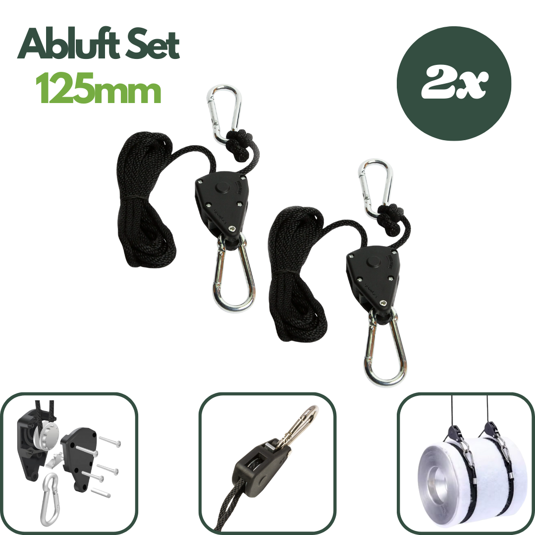 Stabile Rope Ratchet Aufhängung – 2 Seilzüge mit Haken für einfache Montage von Lüfter oder Filter im Growzelt