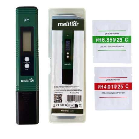 Meliflor pH-Messgerät mit LCD-Display im Set inkl. Kalibrierpulver und Aufbewahrungsbox