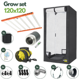 Komplettes Grow Set 120×120 cm mit Ignator LED, Growbox, Abluftsystem, Ventilatoren, Stofftöpfen und Zubehör – ideales Indoor-Komplettset für Einsteiger und Profis