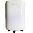 Clivex HomeDry 20L Luftentfeuchter mit Logo auf glänzender weißer Front und Rollen