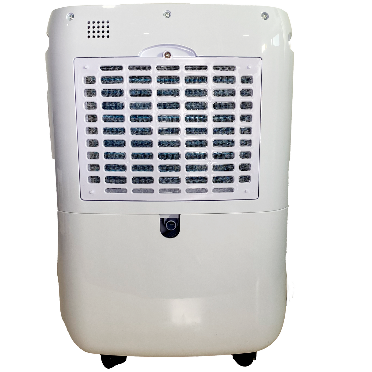 Rückansicht des Clivex HomeDry 20L mit Luftfilter und Wasserablauföffnung