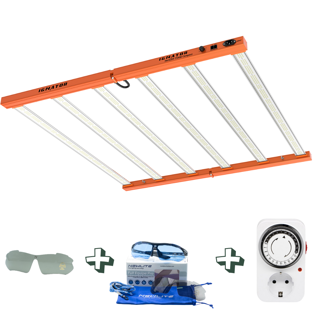 Ignator HeroLED T720W Compact LED Growlampe mit 6 LED-Balken inklusive Analog Zeitschaltuhr und Grow-Sonnenbrille für Growboxen