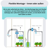 Vier robuste Gurte zur sicheren Montage des Aktivkohlefilters im Zelt – starker Halt für zuverlässige Geruchskontrolle.