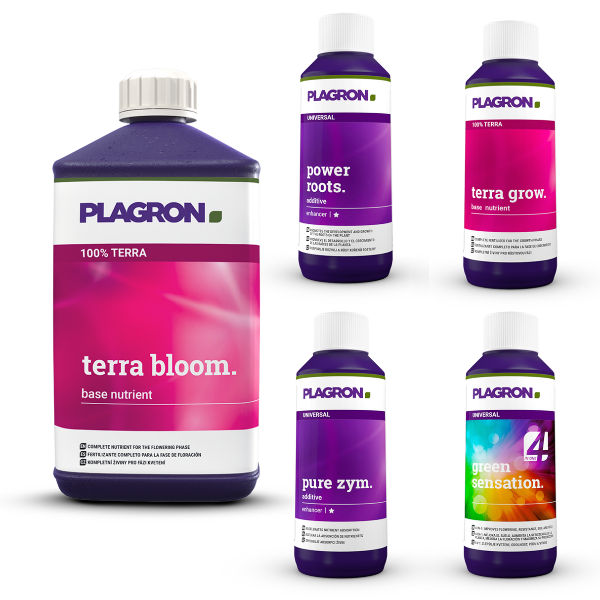 Plagron Top Grow Box 100% Terra Düngerset mit Terra Bloom, Terra Grow, Power Roots, Pure Zym und Green Sensation.