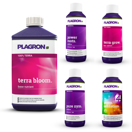 Plagron Top Grow Box 100% Terra Düngerset mit Terra Bloom, Terra Grow, Power Roots, Pure Zym und Green Sensation.