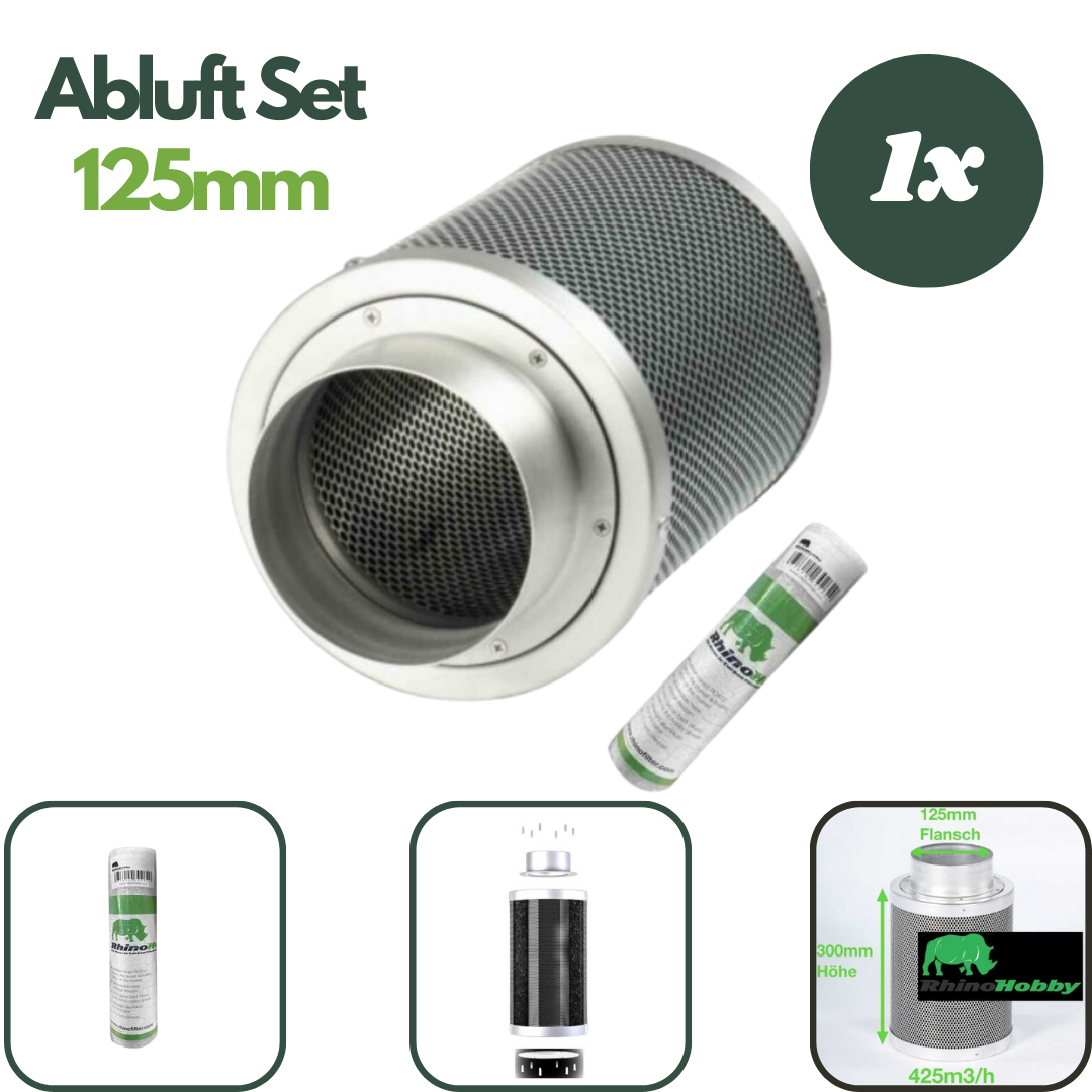 Hochwertiger Aktivkohlefilter 125mm mit RC412-Kohle von Rhino Hobby – effektive Geruchsneutralisation für Growboxen bis 425 m³/h
