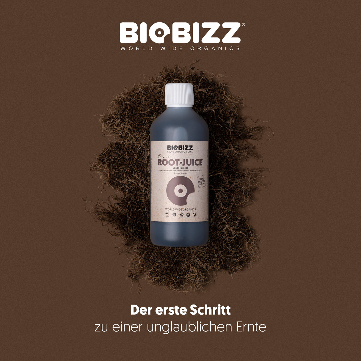 BioBizz Root Juice Wurzelstimulator mit Wurzelmotiv für den Start gesunder Pflanzen