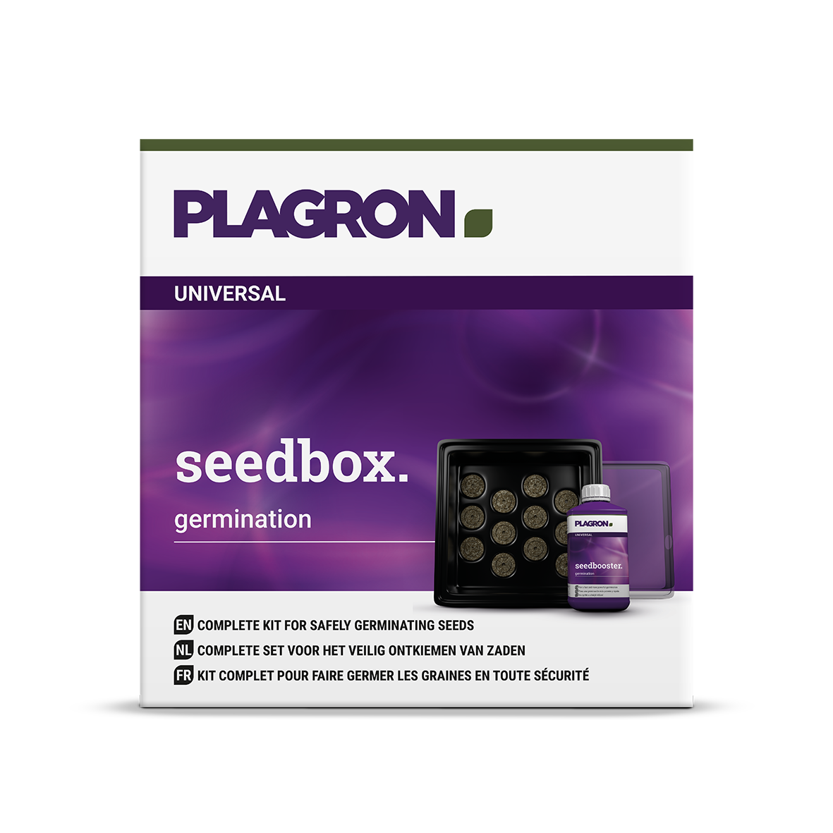 Plagron Seedbox Starterset mit Keimbox, 12 Anzuchtquelltöpfen und 250 ml Seedbooster