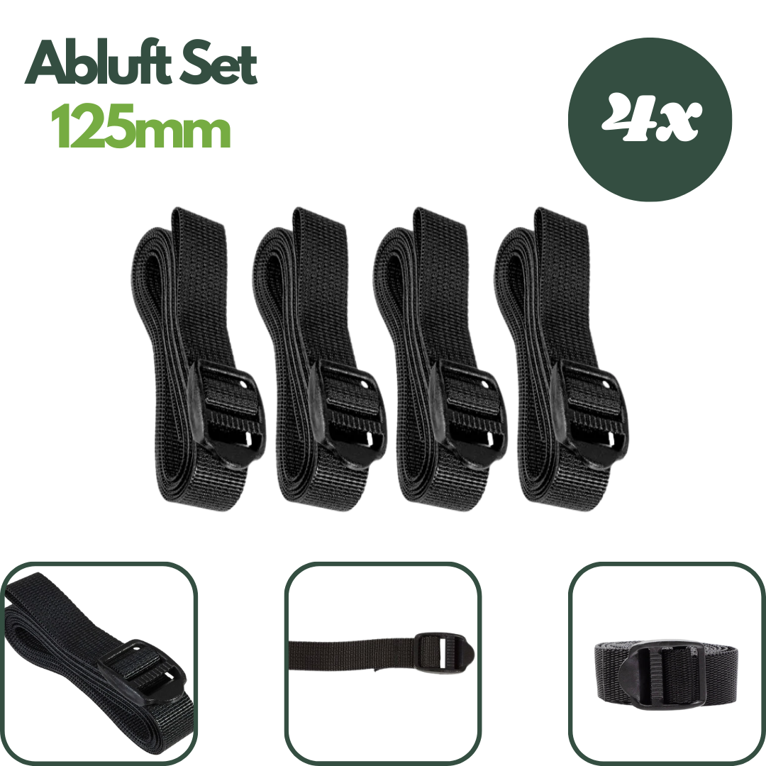 Spanngurt-Set mit 4 verstellbaren Riemen – ideal zur sicheren Befestigung von Komponenten im Growbox Abluftsystem