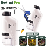 Mikroskop mit 60- bis 120-facher Vergrößerung – Trichome im Detail sichtbar