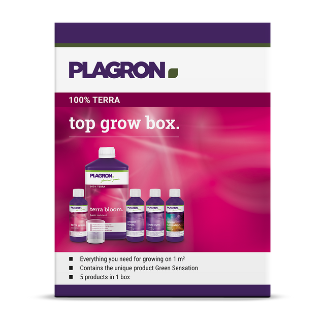 Plagron Top Grow Box 100% Terra Düngerset mit Terra Grow, Terra Bloom, Power Roots, Pure Zym und Green Sensation