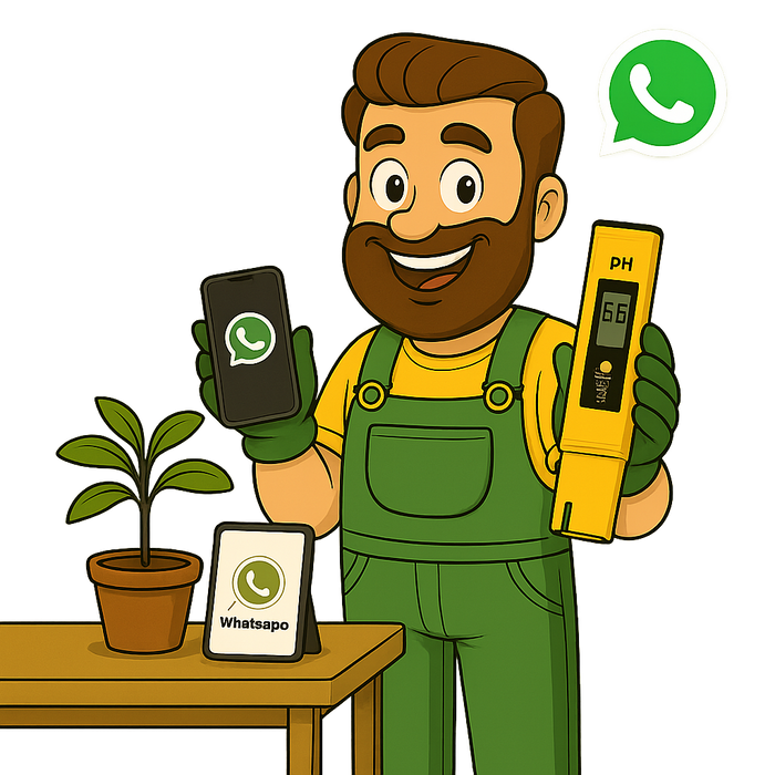 Gärtner Daniel zeigt im WhatsApp-Support, wie er auf eine Kundenfrage zum pH-Wert reagiert – persönlich und hilfsbereit.