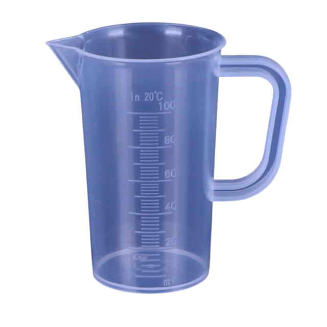 Transparenter 100-ml-Messbecher mit erhabener 10-ml-Skala, Griff und Ausguss