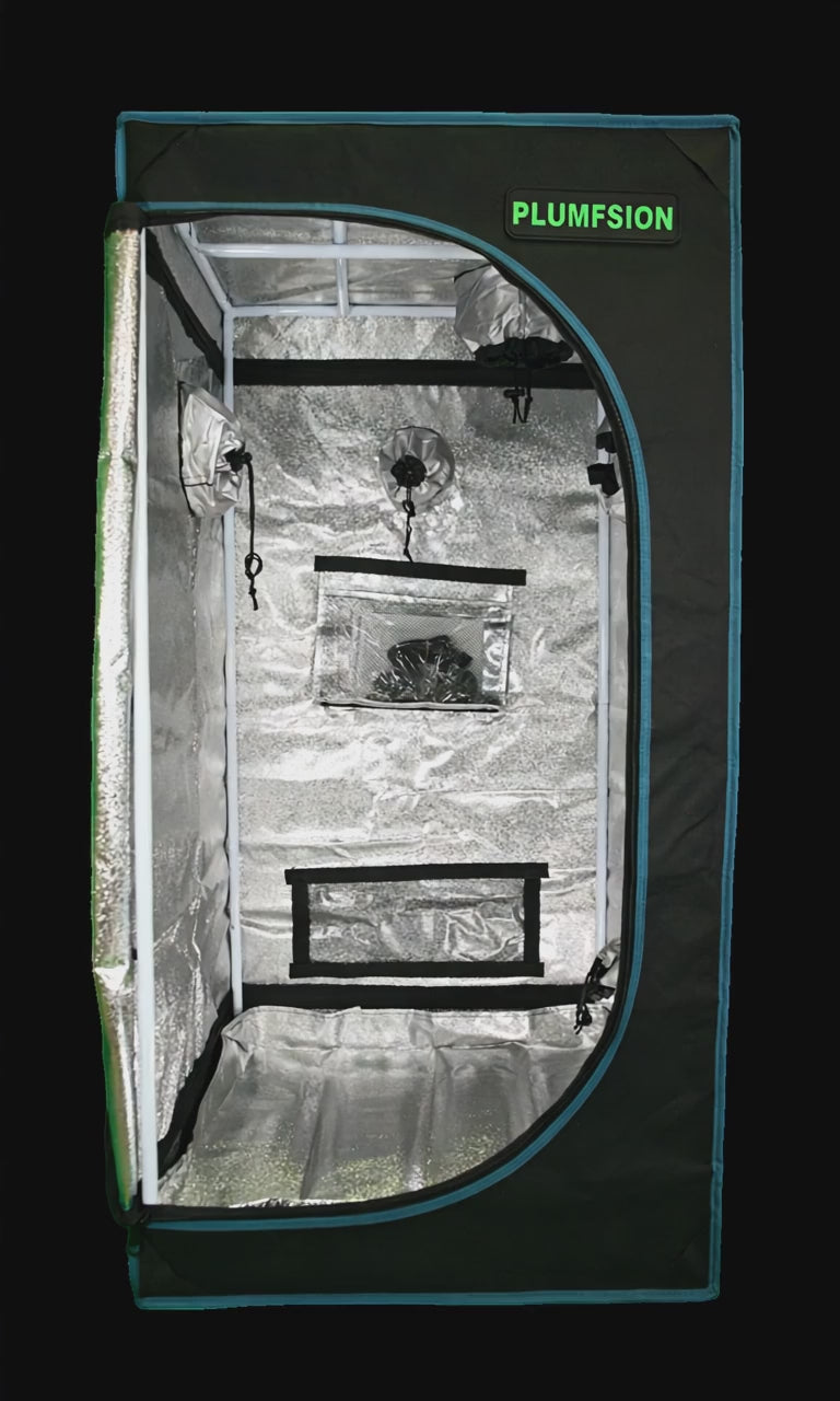 Indoor-Growbox 60x60x120 cm mit hochwertigem Reißverschluss, zwei Sichtfenstern und fünf Luftöffnungen für perfekte Luftzirkulation. Ideal für Anbauprojekte in kleinen Räumen – stabil und pflegeleicht, mit robustem Metallrahmen und waschbarem Boden.