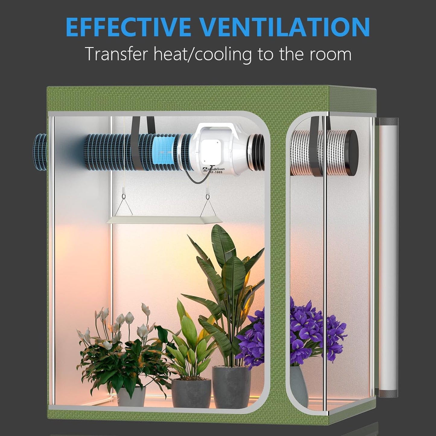 Rohrventilator Ø125mm für Growboxen, Küchen und Badezimmer. Effizienter Luftdurchsatz mit nur 26-31 dB Geräuschpegel. Langlebiger ABS-Motor und spritzwassergeschützt (IP44) – ideal für den täglichen Gebrauch in feuchten Umgebungen